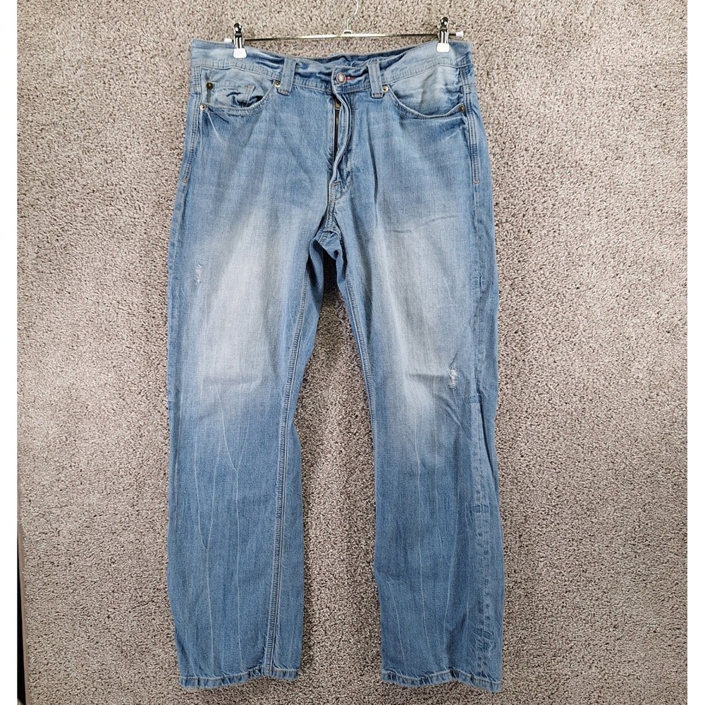 Express Jeans Mens 36x34 (Fits 37x33) Light‎ Wash Straight Leg Denim Casual